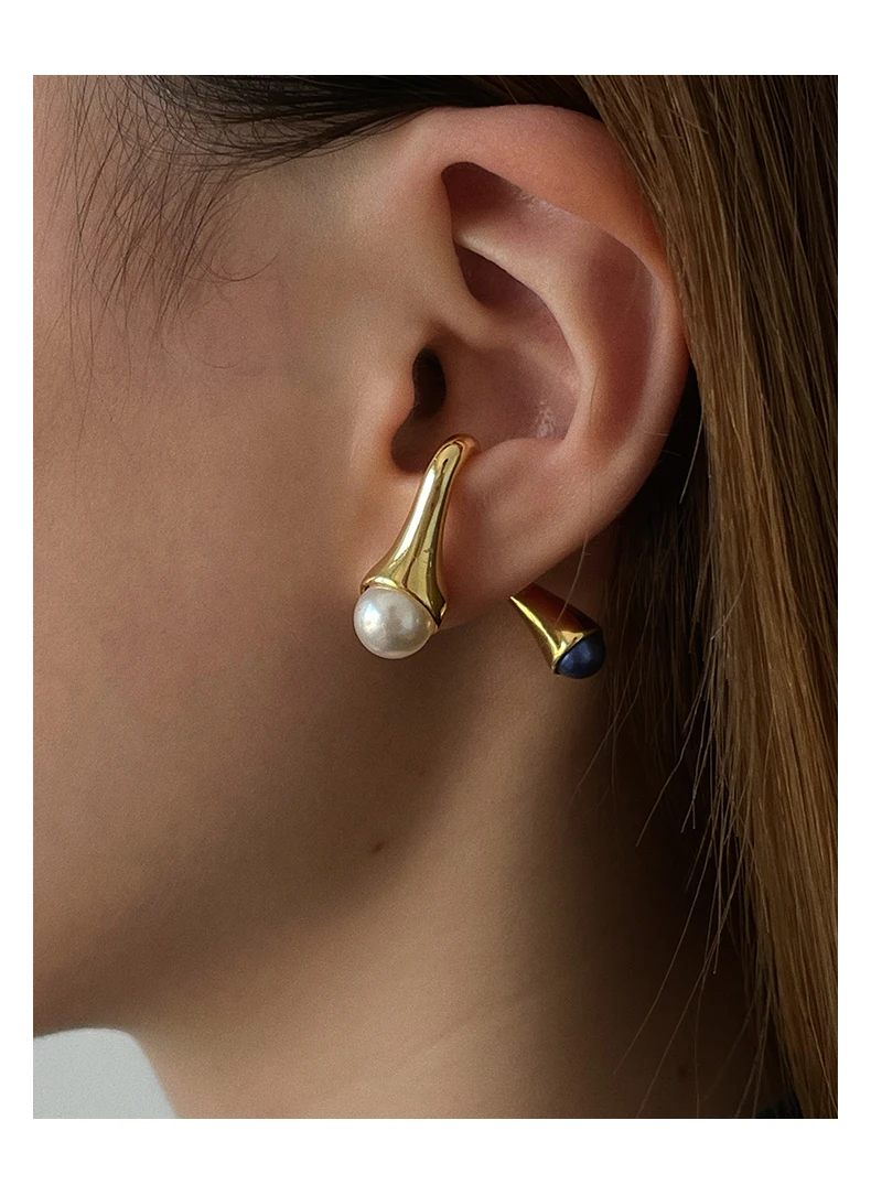 Brass With 18k Gold Faux Pearl Pierced Stud Earring Women Jewelry Party Boho T Show Gown Runway Party Rare Korean Japan Trendy