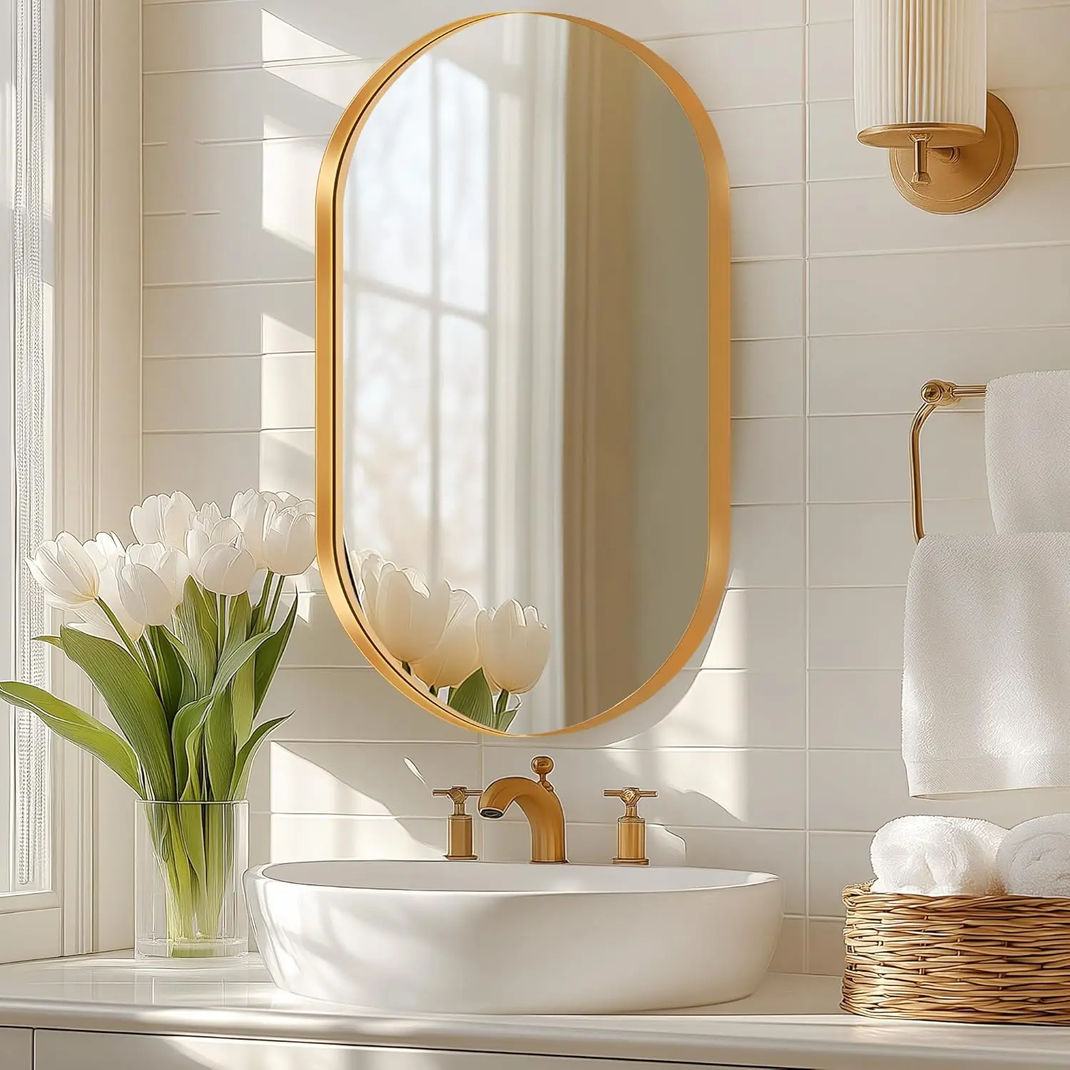 

Овальный аптечный шкафчик с зеркалом 34x20 дюймов, встраиваемый, настенный, с алюминиевой рамой, золотистым скошенным краем, для хранения в ванной, на заказ