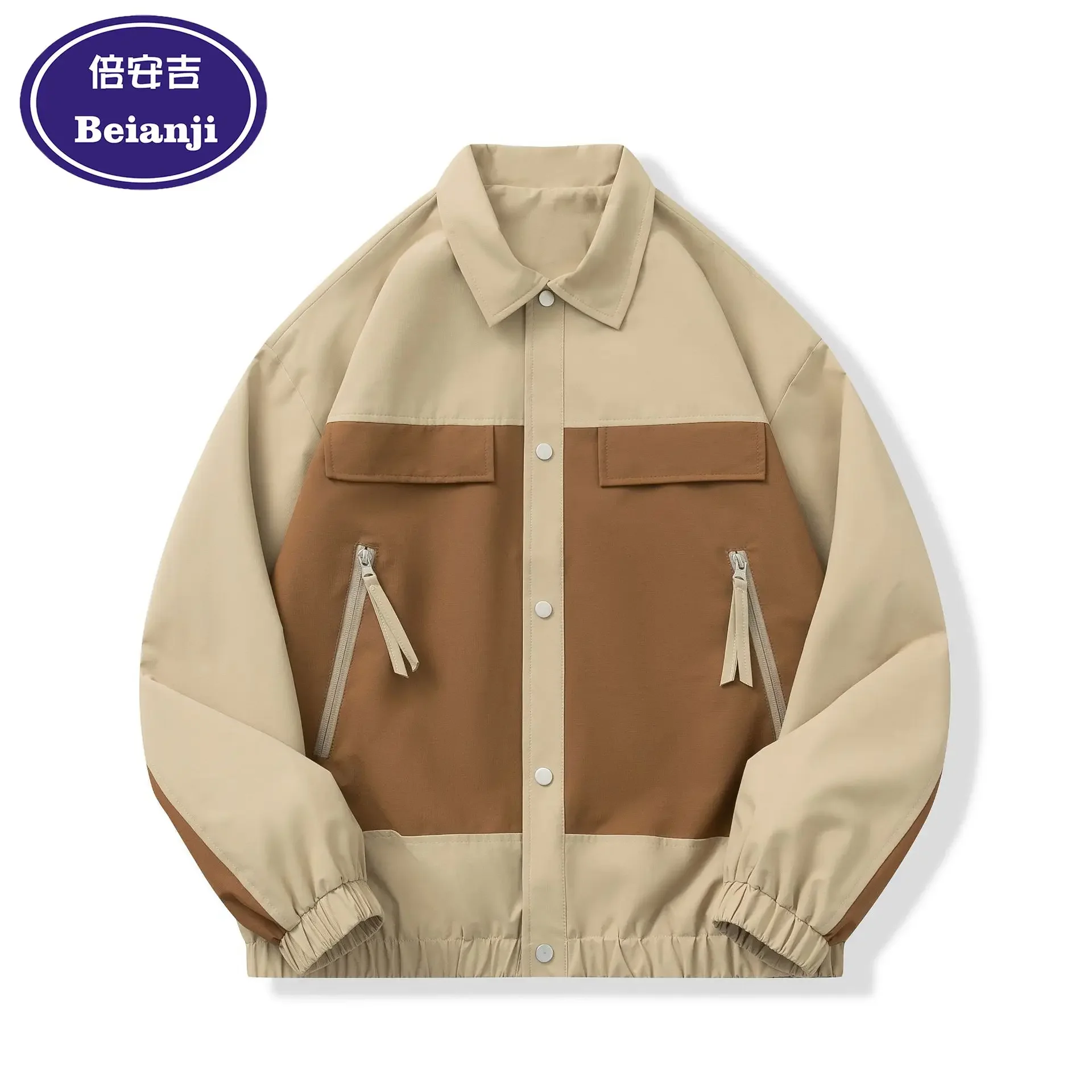 Workwear Jacket Men Spring 2025 Waterproof Jacket Climbing Loose Lapel Top Splicing Casual Multi Pocket Sports Coats Zipper Male