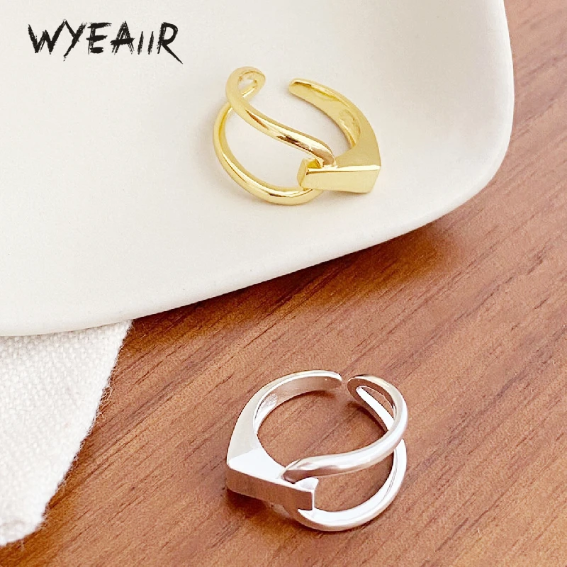 WYEAIIR 925 Sterling Silver Geometric Smooth Lines Two Color Resizable Opening Ring For Women Luxury Jewelry