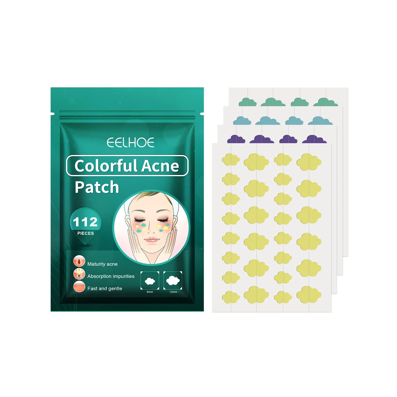 

EELHOE Colorful Acne Patch Repair Pit Acne Print Smooth Skin Lightening Spot Clear Acne Facial 2pcs