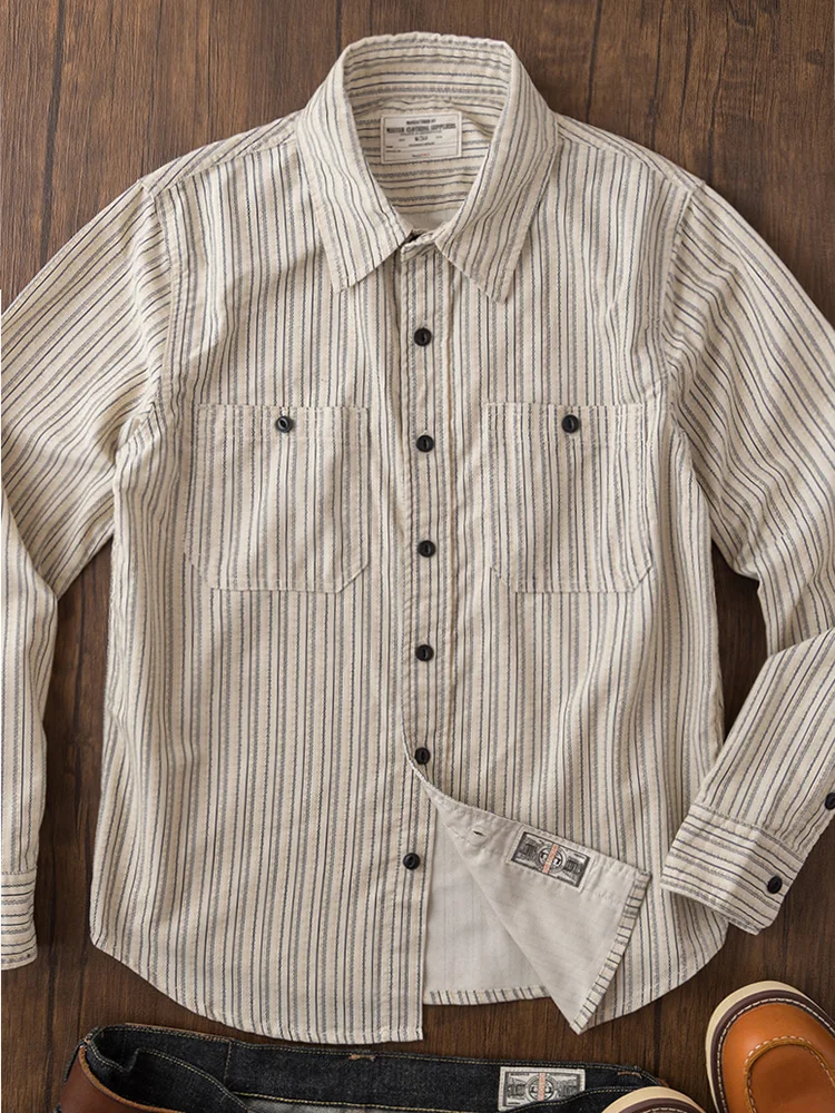 Retro American Western Long Sleeve Casual Corduroy Striped Work Shirt Men's Shirt Standard Fit Citywalk Street Style Resistan...
