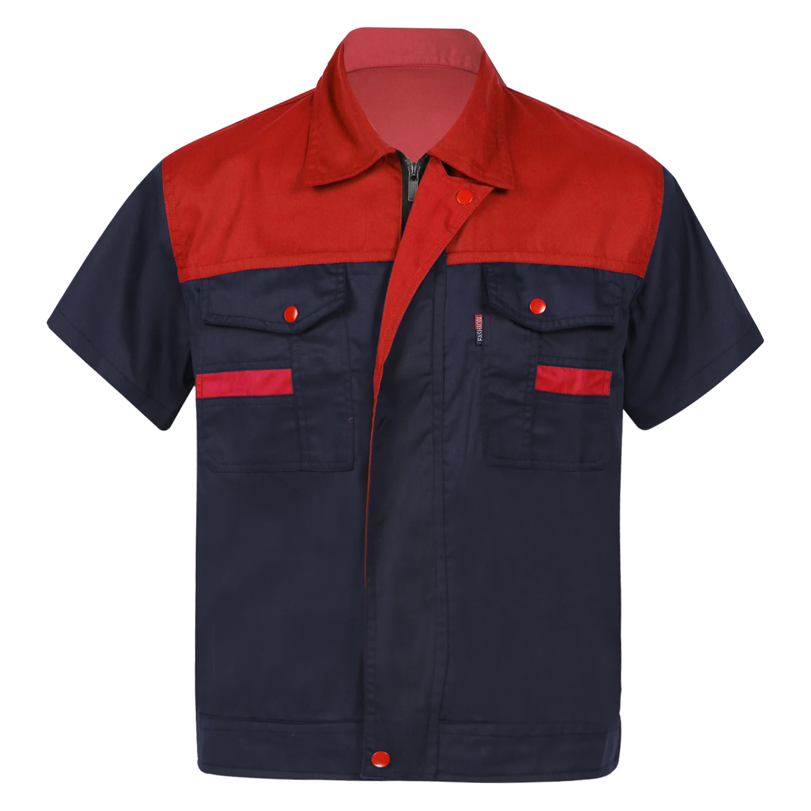 Motor Mechanic Uniform for Mens Color Block Short Sleeve Work Shirt Turn-Down Collar T-shirts Cost Man Workshop Uniforms S-4XL