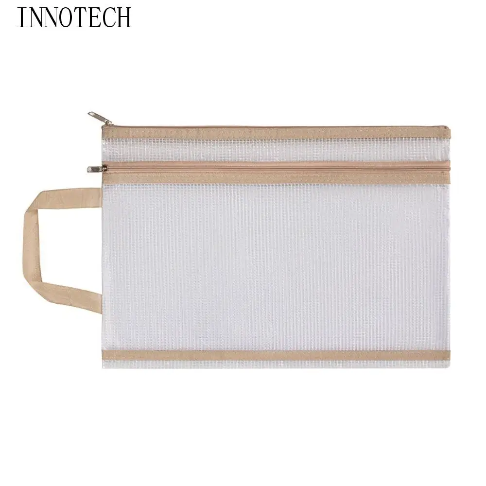 

File Pocket Double-layer Mesh Zipper Storage Bag Transparent PVC A4 File Folder Bag Portable Waterproof Document Bag Handbag