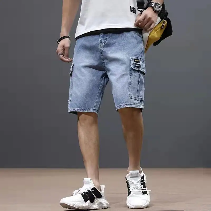 New Arrival Fashion Men's Casual Loose Baggy Cowboy Pants Streetwear Cargo Summer Denim Jeans Straight Knee Length Shorts Male