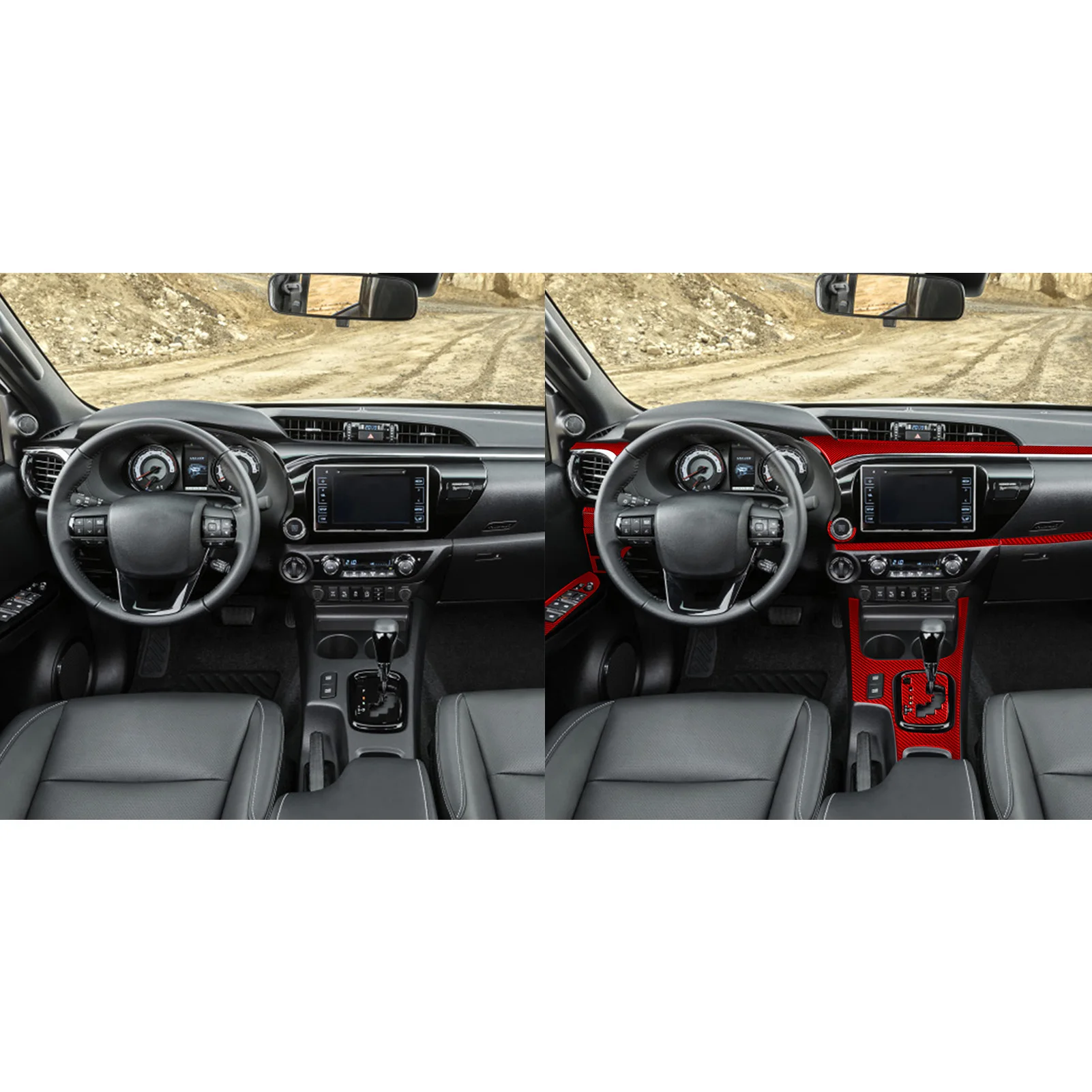 Red Carbon Fiber Gear Shift Air Outlet Dashboard Window Lift Panel Car Interior Accessories Sticker For Toyota Hilux 2015-2021
