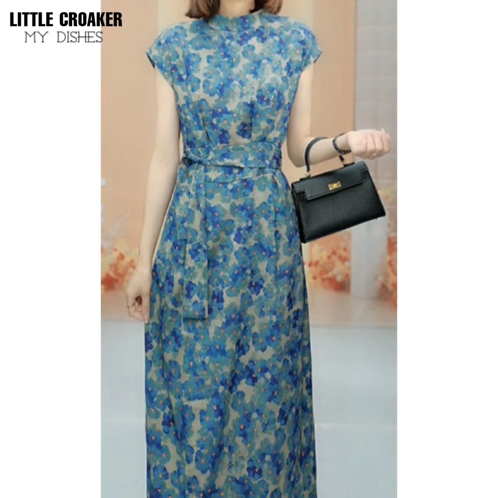 Women High Grade Sanghua Crepe New Chinese Qipao Dress Women's Summer 2023 New Vintage Colorful Slim Covering Thin Dress