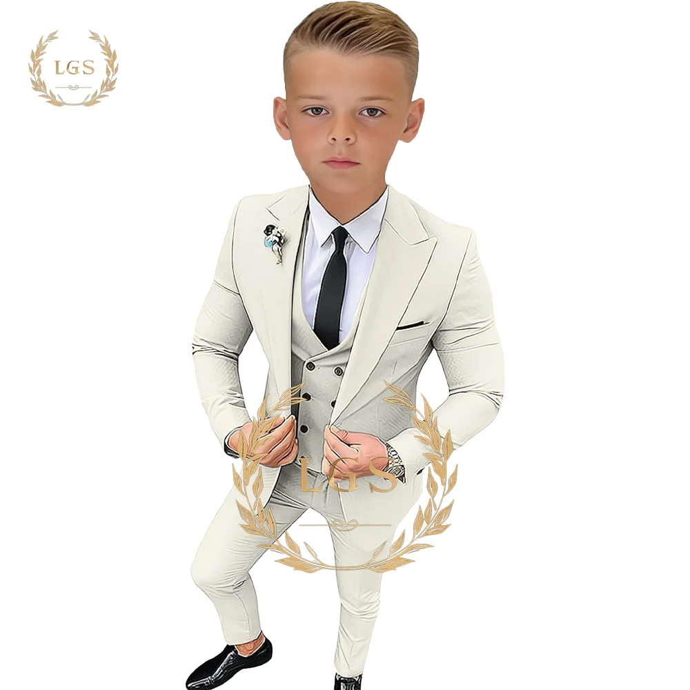 Boy's 3-piece suit (jacket + pants + vest) custom banquet party tuxedo, groom's prom blazer, suitable for children aged 3-16