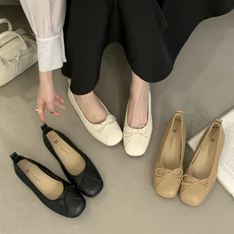 

Bailamos Women's Flat Shoes Square Toe Slip-On Shallow Loafers Ladies Moccasins Female Flats 2021Spring Autumn British Style Fl