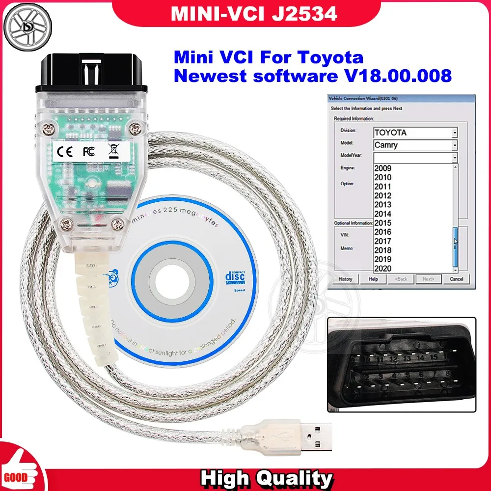 Mini VCI For To-yota TIS Techstream V18.00.008 minivci FTDI For J2534 Auto Scanner OBD OBD2 Car Diagnostics cable MINI-VCI Cable