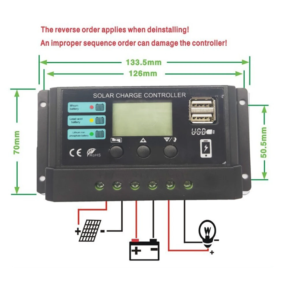 10A/20A/30A منظم ذكي منفذ USB مزدوج 12 فولت 24 فولت لوحة طاقة شمسية جهاز التحكم في الشحن البلاستيك لبطارية ليثيوم فوسفات الحديد #5