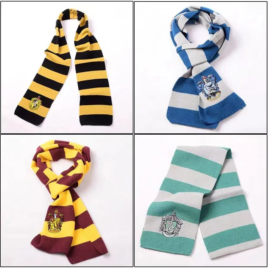 Harries Potter Magic Academy Scarf Winter Warm Knitted Scarf Cosplay Decoration Gryffindor Slytherin Costume Accessories Gift