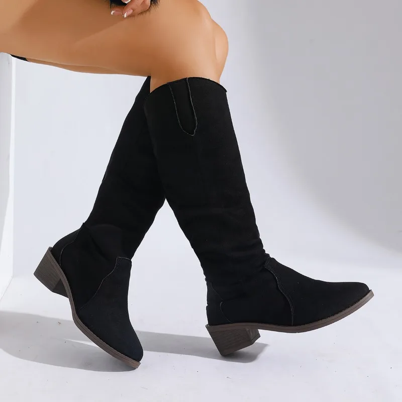 العلامة التجارية مصمم 2025 الخريف جديد ريترو عادية الجلد المدبوغ المرأة تشيلسي الأحذية أنيقة سليم أشار تو قدم واحدة أحذية عالية للنساء #2