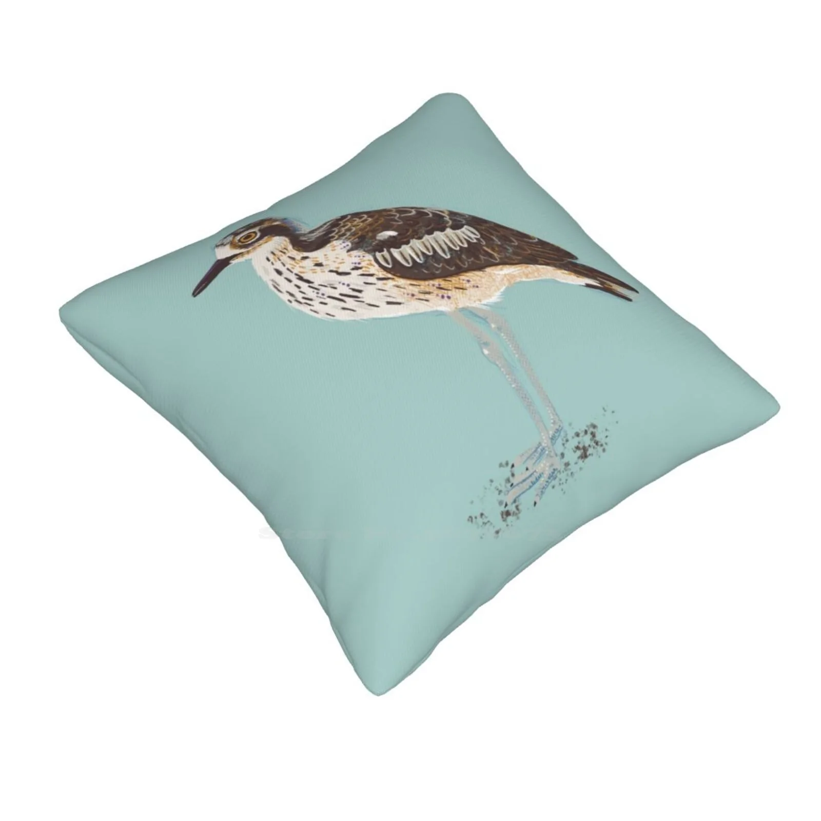 Bush Stone Curlew-Australian Bird On Aqua Blue Fashion Sofa Throw Pillow Cover Pillowcase Bush Stone Curlew Australian Bird