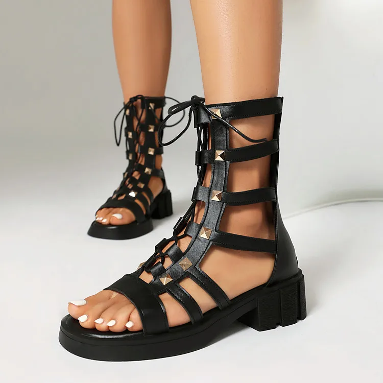 

Punk Gladiator Women Sandals Lace Up Chunky Block Open Toe Summer Boot Platform Sandals