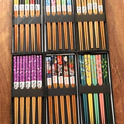 5 Pair Set Bamboo Chopsticks Set Natural Wood Sushi Food Multi Color Household Long Non-Slip Japanese Chopsticks Tableware