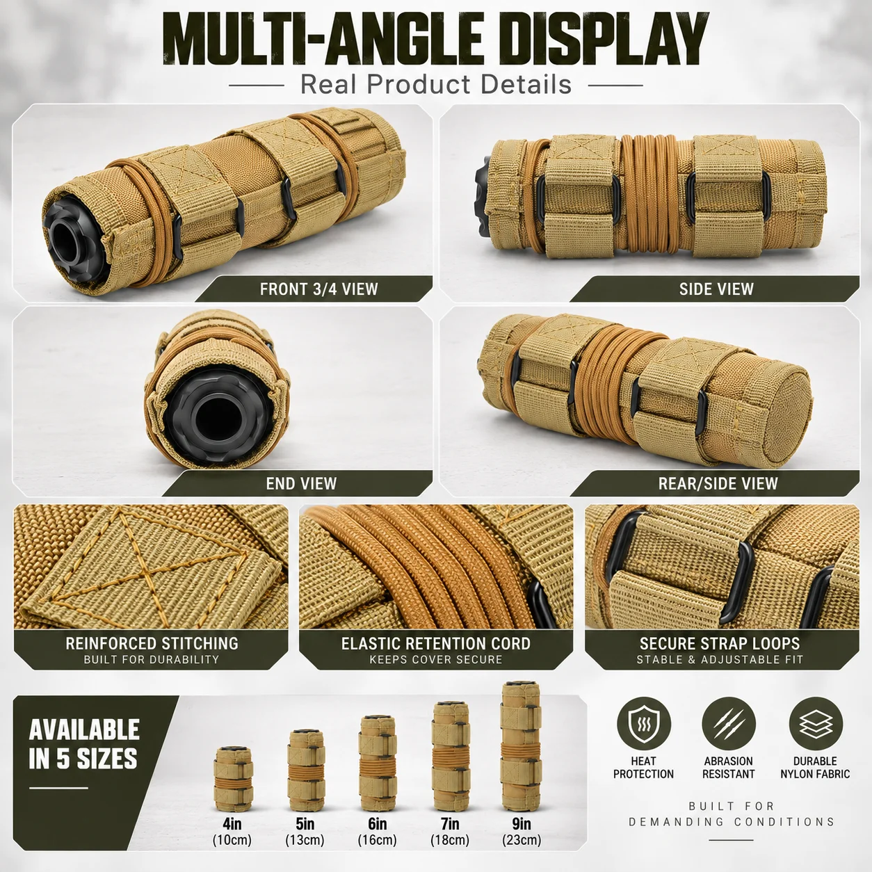 Heat Resistant Nylon Suppressor Cover Adjustable Sleeve Wrap 4/5/6/7/9 Inch for Airsoft Outdoor Training Barrel Gear Accessory view 4