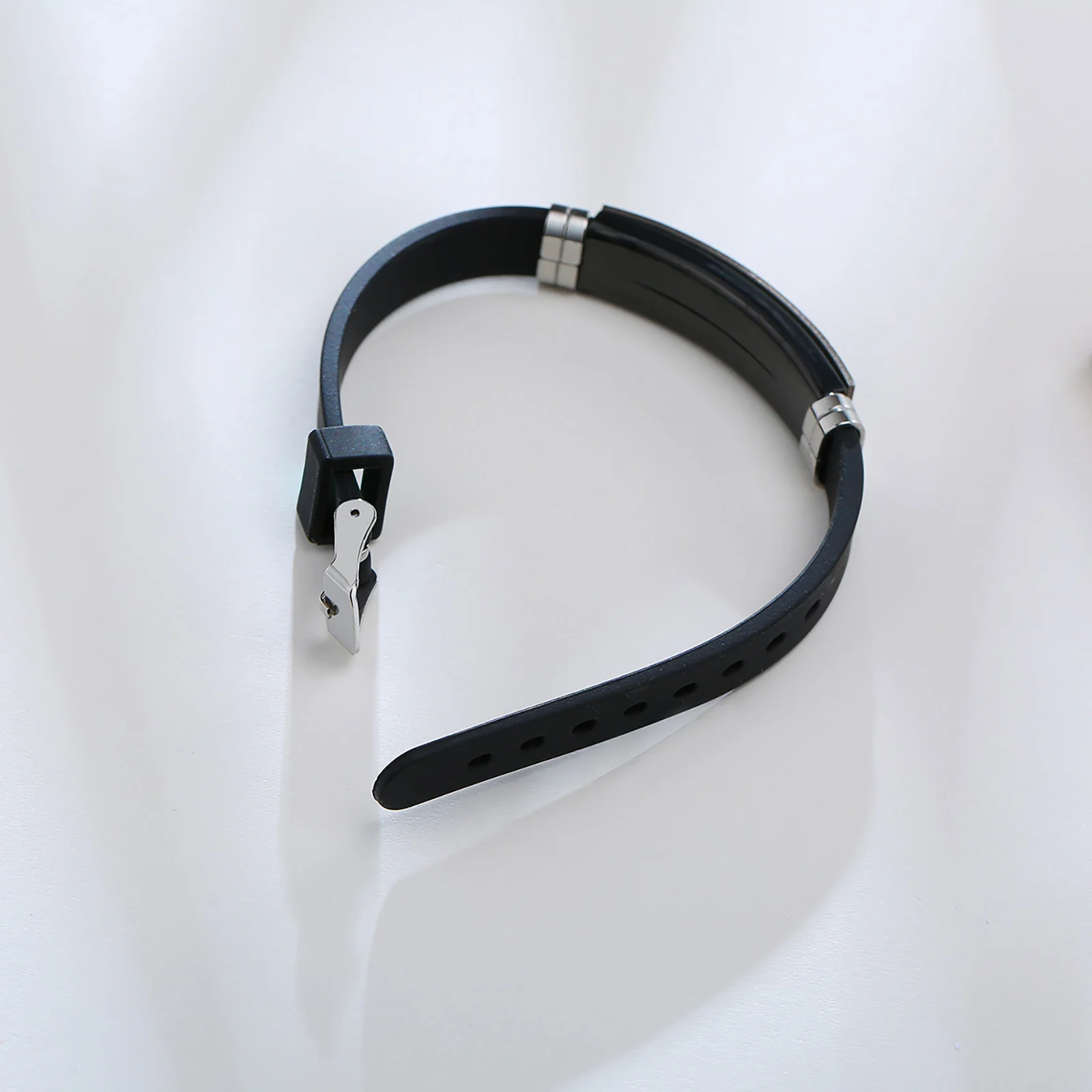 Silicone Bracelet Gift for Dad Husband Him,Waterproof Stainless Steel Bar Adjustbale Wristband,Father's Day Gift