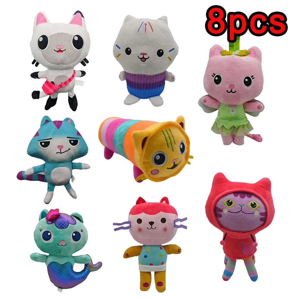 

2026 8pcs New Gabbys doll house Plush Toy Mercat Cartoon Stuffed Animals Smiling Cat Car Cat Hug Gaby Girl Birthday Gift