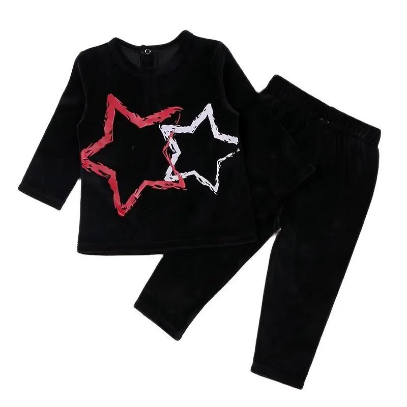 2pcs baby clothes long sleeves top and pants set children casual set with star design kids clothes black velour fashion clothes