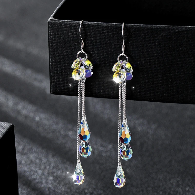 New Crystal Tassel Long Earrings, Fashionable, Simple, Versatile, Ultra-sparkling Earrings