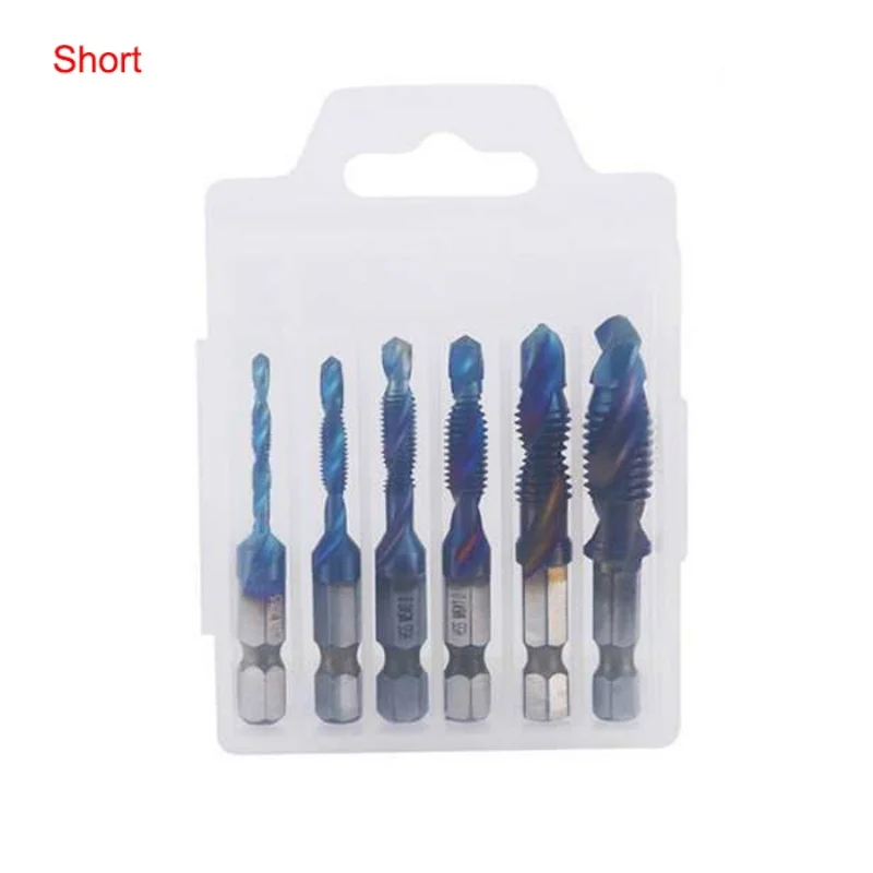 6PCS Blue machine screw tap High speed steel drilling tapping integrated composite drilling Hexagon handle Fried Dough Twists