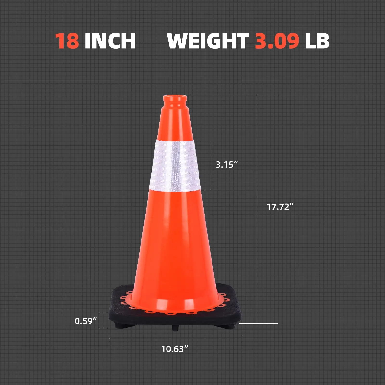 8 Pack Traffic Safety Cones 18 Inch with Weighted Base and Reflective Collar Orange Construction Cones for Street Hazards Sport