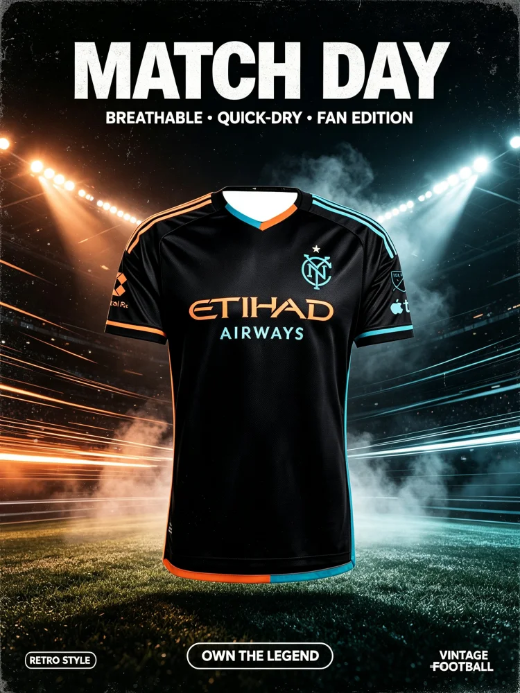 NYCFC 2026 Neues Fußballtrikot für Herren und Damen, MLS Fußballtrikot, Fan-Version, Blaues Geometrisches Muster, Sommer-T-Shirt, Familien- und Kinder-T-Shirts