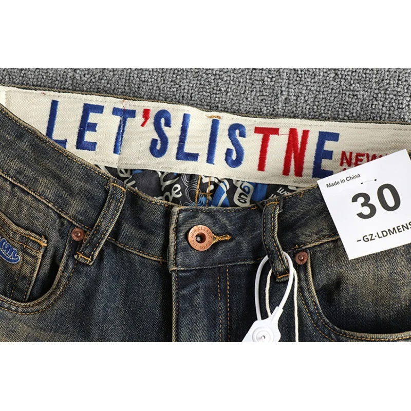 Trendy Retro Yellow Mud Color Washed Worn Jeans Men's Fit Pencil Pants Autumn Versatile 2024 New Long Pants