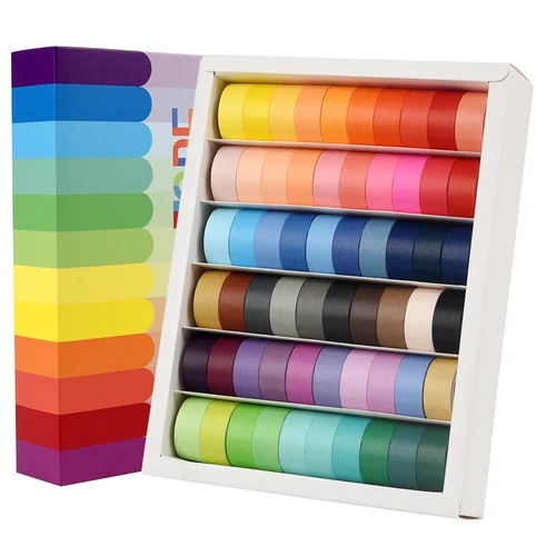 Imagen 1 del producto 60 rollos de cinta Washi básica de Color sólido de 0,6 pulgadas de ancho, cinta adhesiva de arcoíris, álbum de recortes diario, cinta adhesiva decorativa