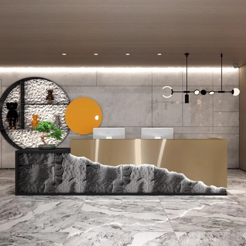 Stainless Steel Led Lights Reception Desks Black Display Reception Desks Executive Design Mostrador De Tienda Trendy Furniture