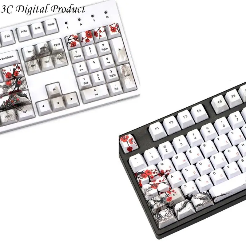 Russian Keycaps Plum Blossom OEM Profile Mechanical Keyboard Keycaps for 110-Key Q84A
