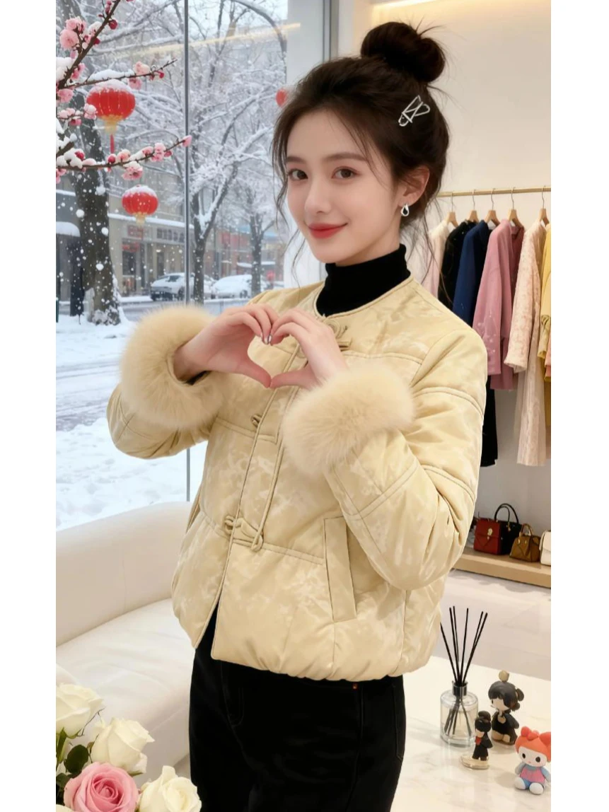 New Chinese Style Cotton Jacket Women's Long Sleeve Button up Fashionable Winter Coat Comfortable Soft Cotton Outerwear