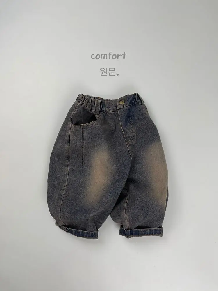 

2025 New Children Denim Trousers Solid Loose Toddler Boys Casual Pants Fashion Baby Girls Vintage Distress Jeans Kids Clothes