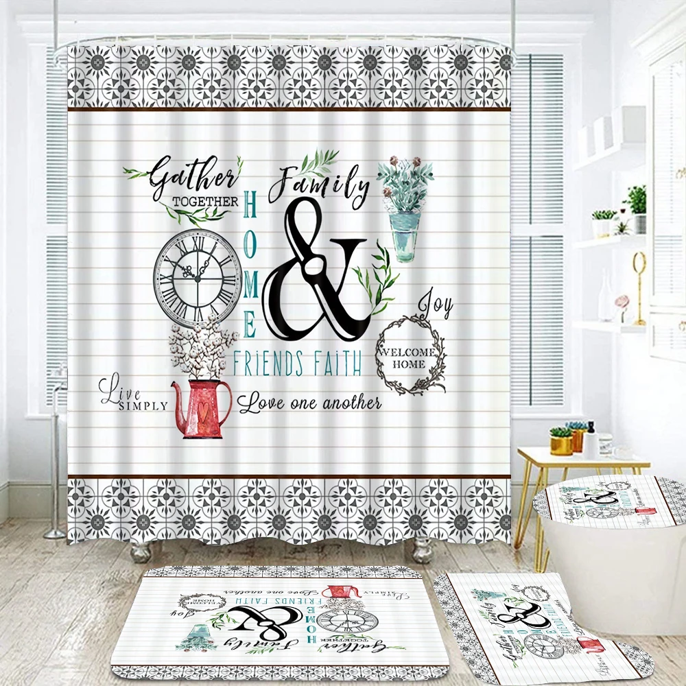

Nordic style Bathroom Set Flower Leaves Shower Curtain with Bath Mat Rug Carpet for Toilet Decor Accessories Shower Curtain Set