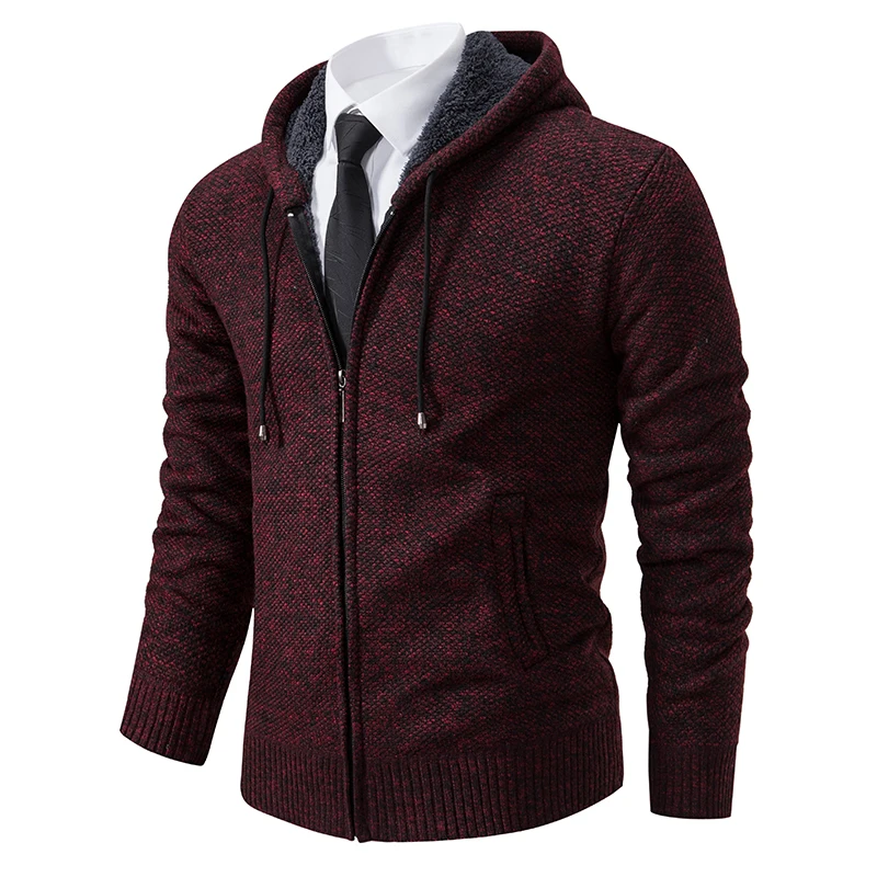 Men\'s Fashion Solid Color Hooded Pullover Sweater Cardigan Autumn Winter Fleece Thick Warm Coat Casual Sports Sweater