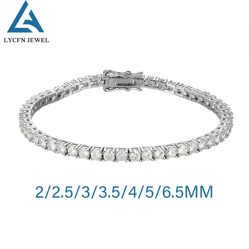 

Lycfn 2-6.5mm Full Moissanite Diamond Tennis Bracelet for Women With GRA 100% 925 Sterling Silver Sparking Wedding Chain Jewelry