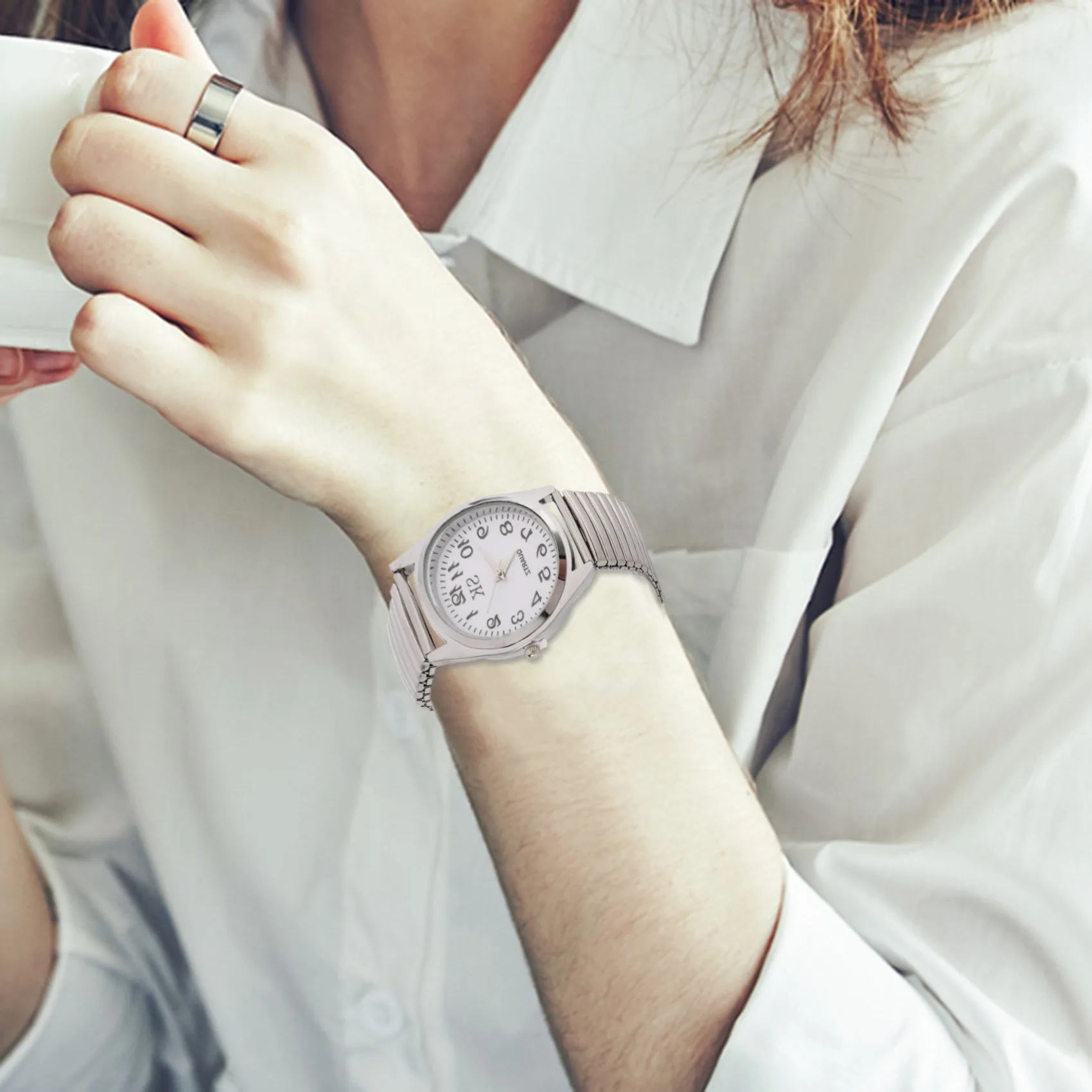 Reloj de pulsera deportivo para hombre y mujer, cronógrafo de acero elástico con números grandes, 1,4 pulgadas