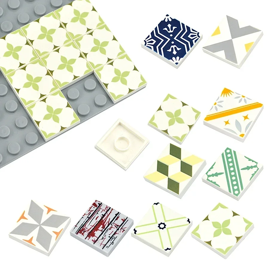 DIY-セラミックタイルの置物,ビルディングブロック,印刷されたパターン,2x2,教育用,創造的なサイズ,滑らかなレンガのおもちゃ,50個