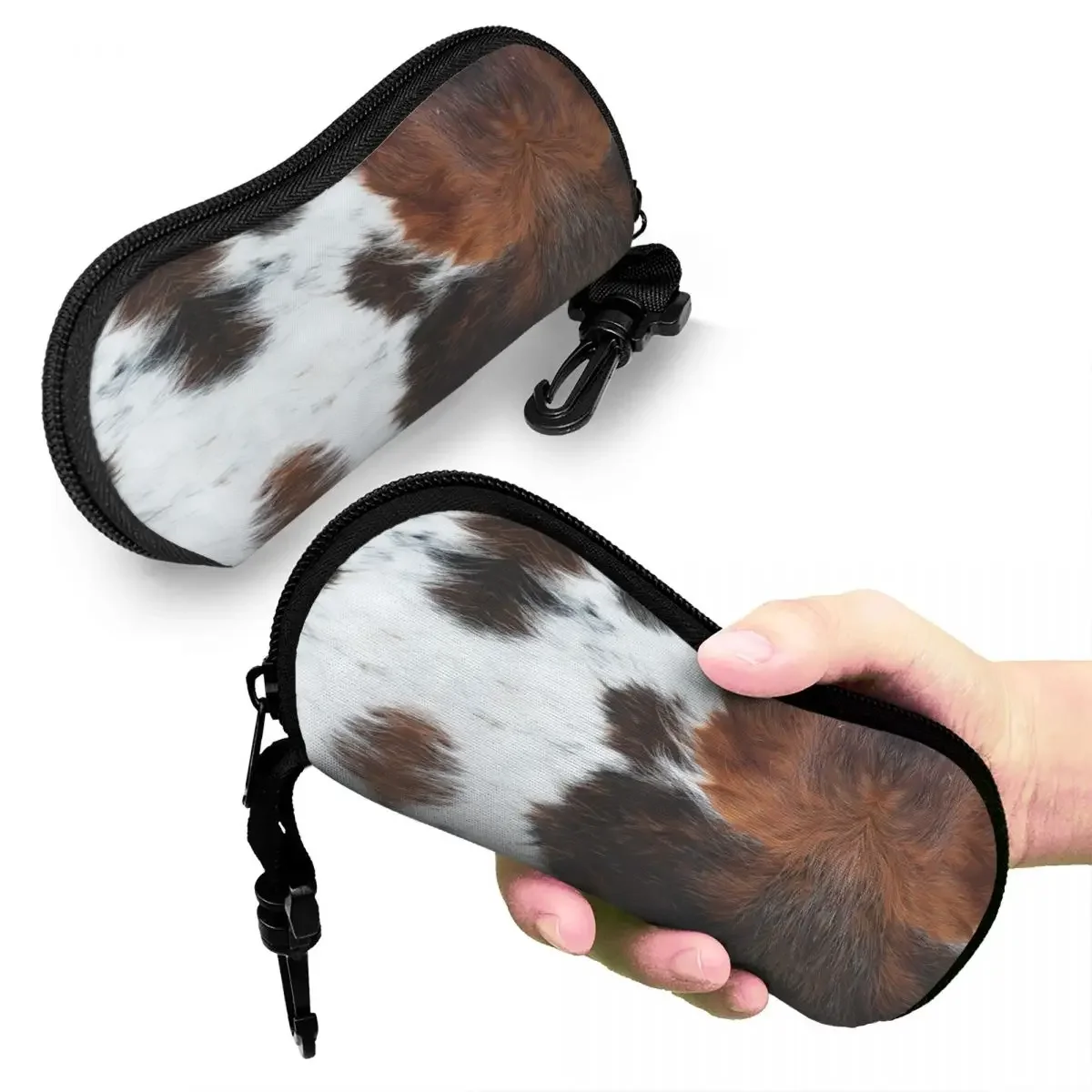 Scottish Highland Cow Cowhide Texture Print Shell Eyeglasses Protector Cases Sunglass Case Animal Hide Leather Glasses Pouch