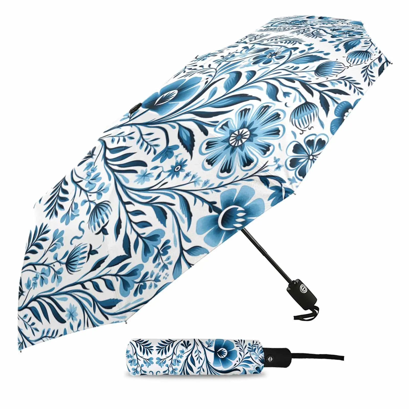 Retro Floral Murals Ethnic Groups Automatic Umbrella for Rain Foldable Parasol Umbrella Eight strand Outdoor Umbrellas