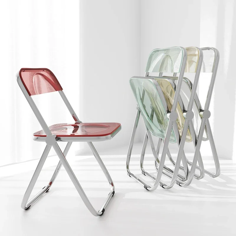 

Transparent chair acrylic home makeup stool backrest Internet celebrity photo cream style dining chair office folding chair