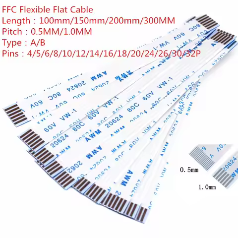 10PCS Flat Flexible Cable FFC FPC AWM 20624 80C 60V VW-1 FFC-0.5MM 1.0MM 4/5/6/8/10/12/14/16/18/20/24/26/30/32 Pin