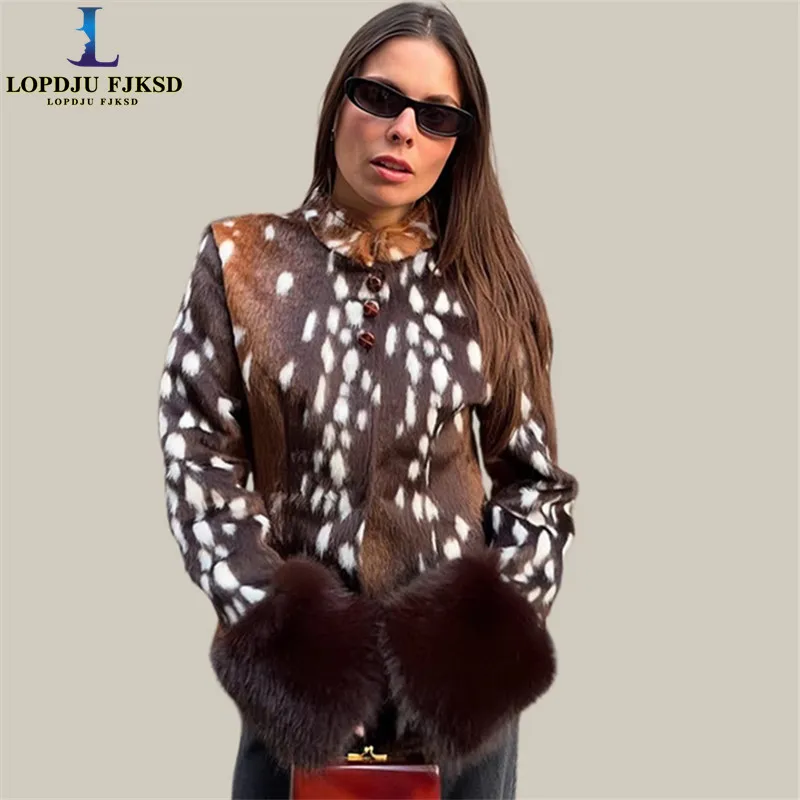 Faux Mink Fur Coats for Women,Europe and America Jackets,Leopard Print Overcoat,Female Clothes,New,Autumn and Winter