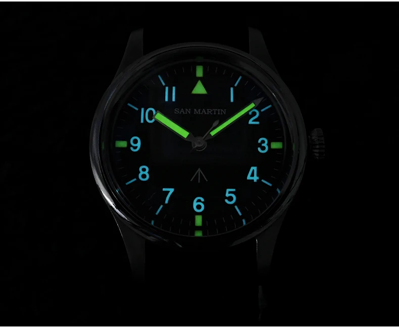 San Martin ผู้ชายนักบินนาฬิกาหรูหรา 36 มม.ควอตซ์นาฬิกาคู่นาฬิกาข้อมือ 100M กันน้ํา K1 Mineral Glass สายไนลอน VH31