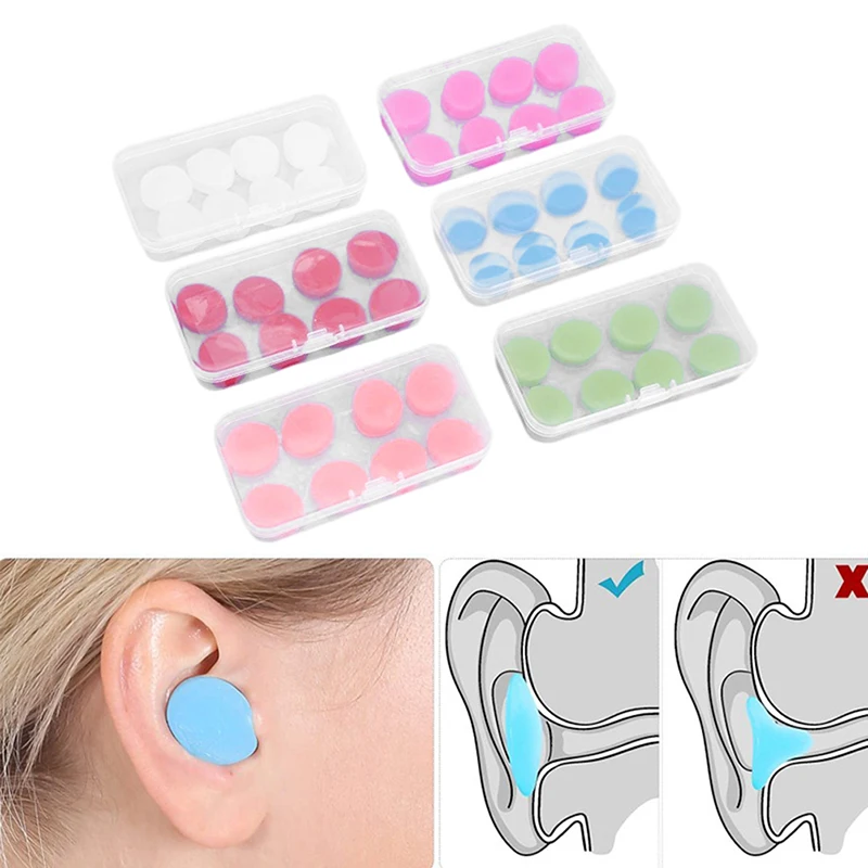 Tampões auriculares de silicone para dormir, redução de ruído, anti-cancelamento, isolamento acústico, proteção tampões auriculares reutilizáveis, 8 pcs/box