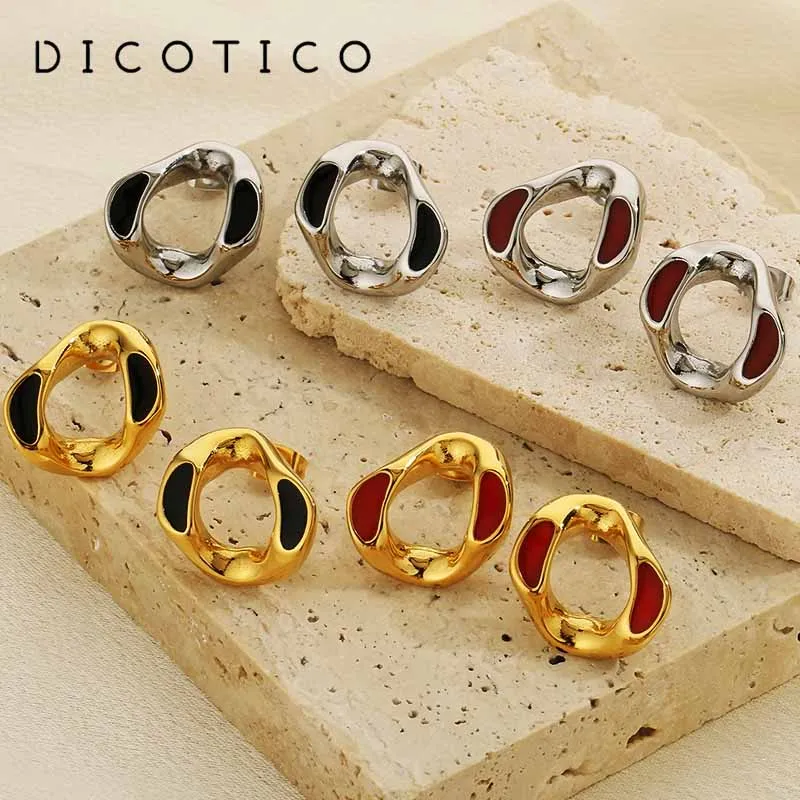 New Stud Earrings for Women Multiple Color Dripping Oil Stainless Steel Hollow Earring Women's Wedding Ear Jewelry Wholesale