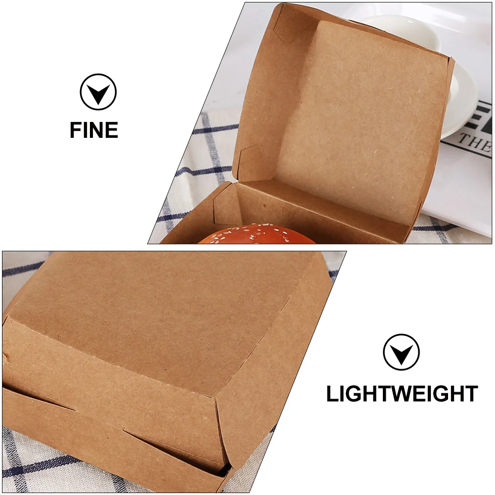 30 Pcs Kraft Paper Food Tray Takeout Packaging Container Burger Box with Cover Supply Picnic Case