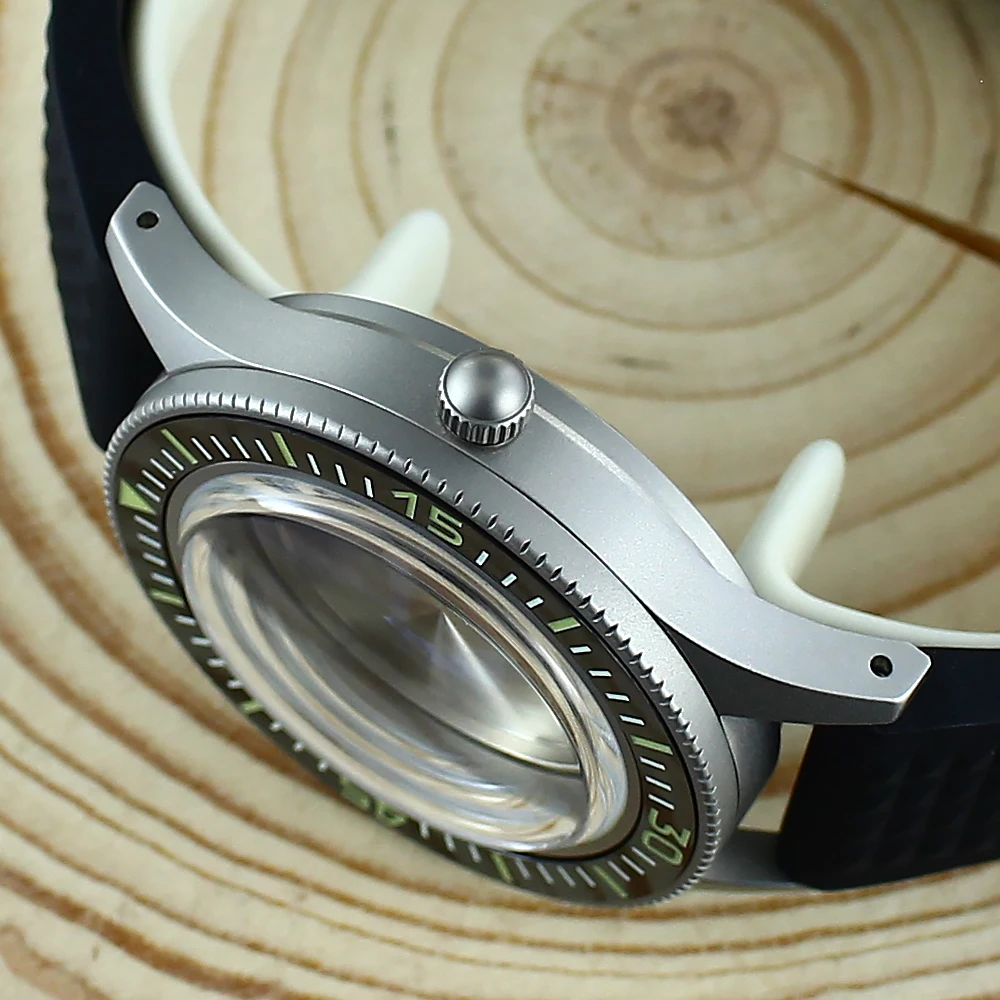 Vintage zandstraal horloge duikbehuizing 50 FATHOS Bubble Sapphire Crystal C3 Super lichtgevende bezel voor NH34 NH35 NH36 NH70 NH72 200M