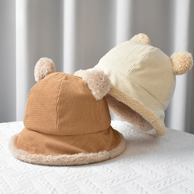 Autumn and Winter Plush Warm Bucket Hat Cute Plush Bear Bucket Hat Female Korean Version Versatile Basin Hat